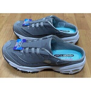 Skechers Women's 9.5 D'lite Memory Foam Slip-on Gray Open Back Mule Sneakers